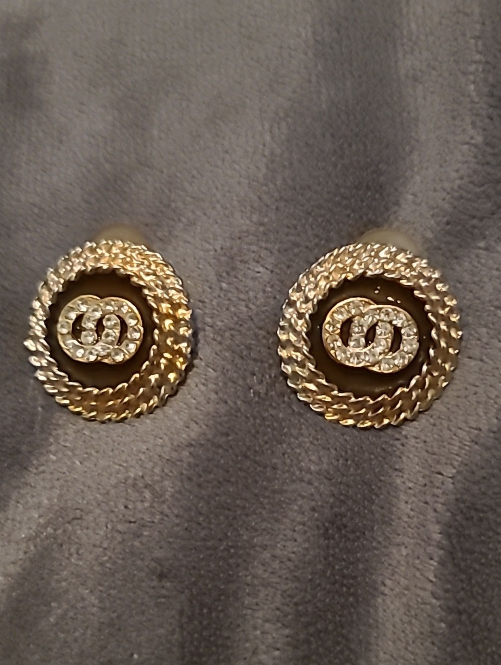 Gold-Tone Crystal Double-Circle Clip Earrings